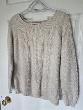 cleo Cream Cable-Front Crewneck Sweater